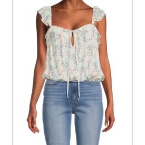 Free People Women's Top White Floral Lace Flutter Cottagecore Bodysuit Size XS
